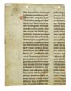 MANUSCRIPT LEAVES   BIBLE IN LATIN. Portion of vellum leaf from Vulgate manuscript with text from Leviticus 24-27. Italy(?), circa 1150
